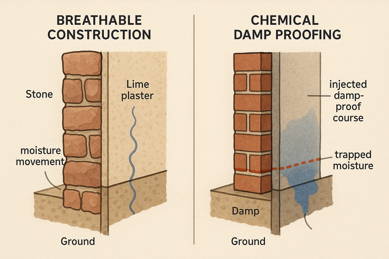 Comparison of breathable and chemical damp treatments